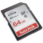Sandisk 64 GB, 80 MB/S, SD XC.